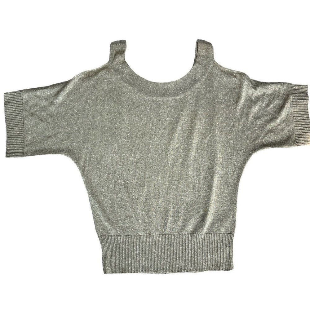 Joseph A Metallic Gold Cold Shoulder Cut Out Sweater Party Top Size Medium